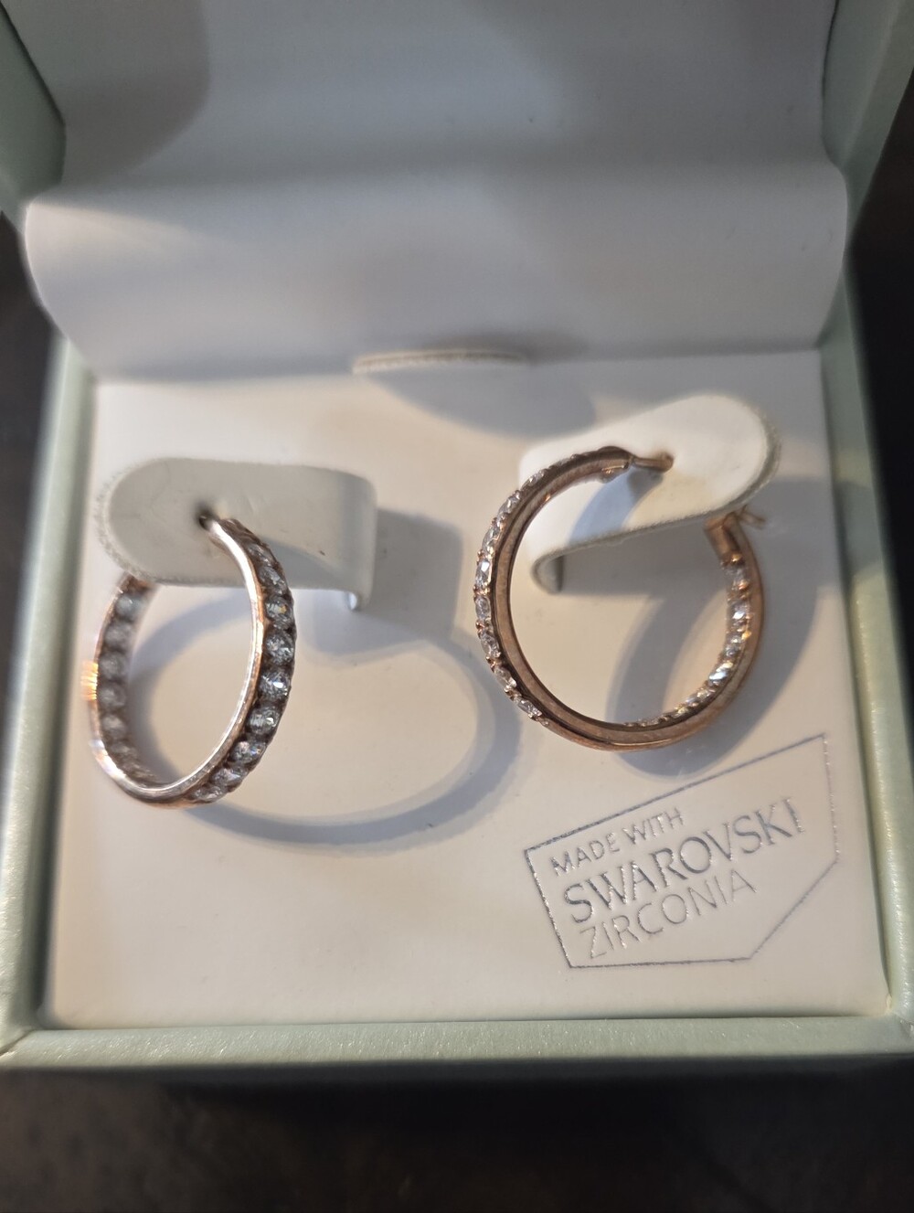 Swarovski Rose Gold Crystal Hoop Earrings Pavé Sterling Silver